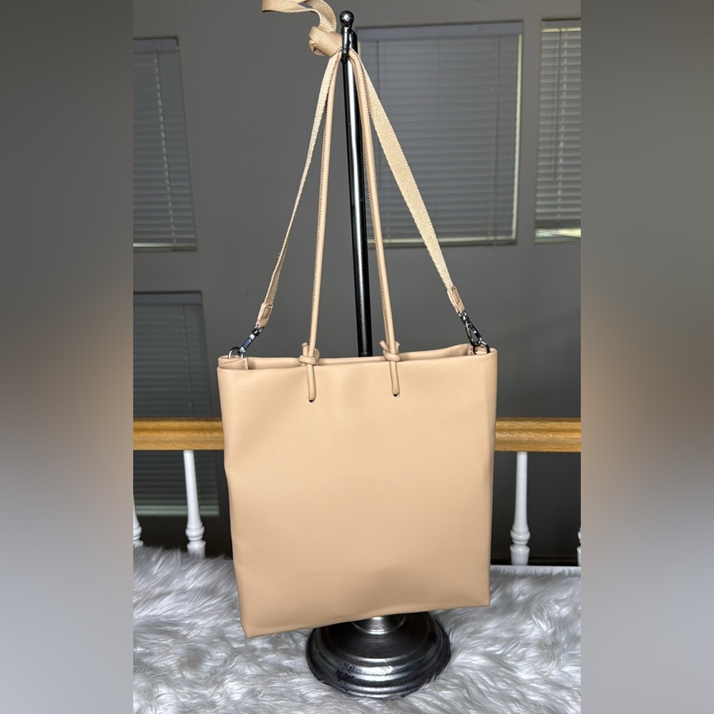 Zara Elegant Beige Tote Bag Crossbody Purse - Faux Leather Minimalist